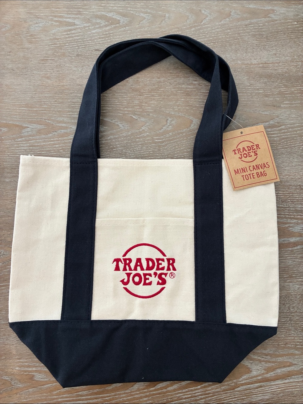 Trader Joe's Canvas Mini Tote Navy with Red Logo